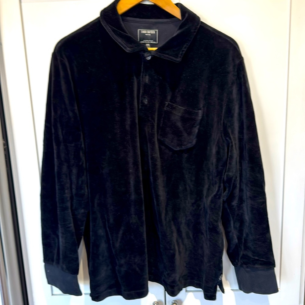 Todd Snyder Black Velour Long-Sleeve Polo